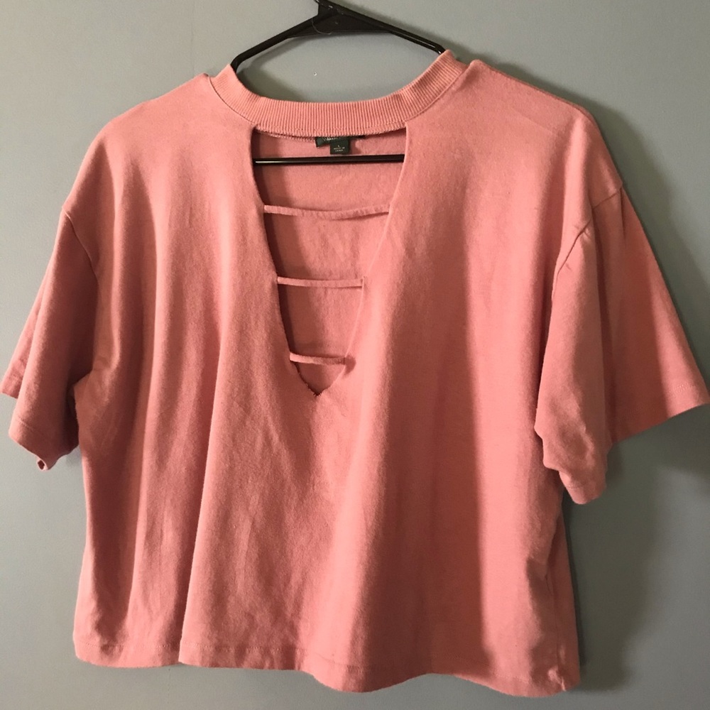 Wild Fable Distressed Rose Colored Crop Top